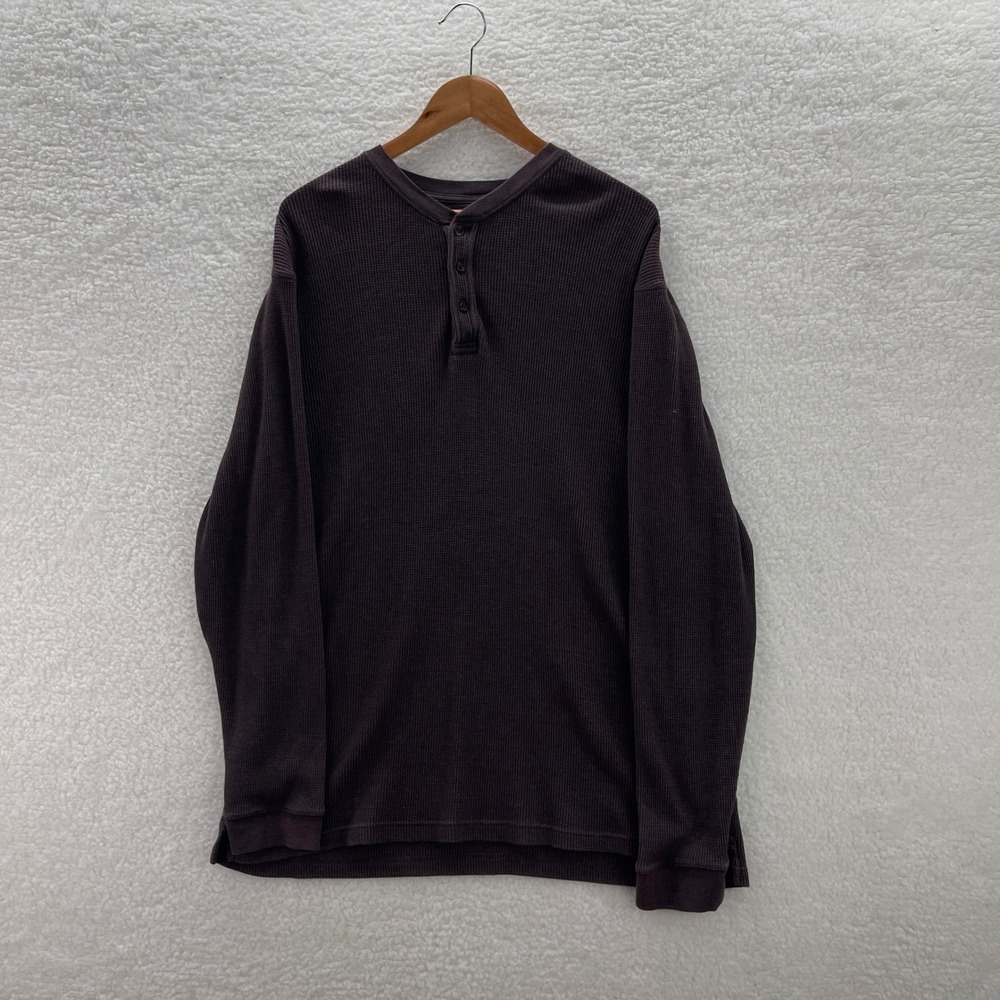 ST Johns Bay Shirt Mens XL Tall Brown Thermal Henley Waffle Knit Y2K Grunge